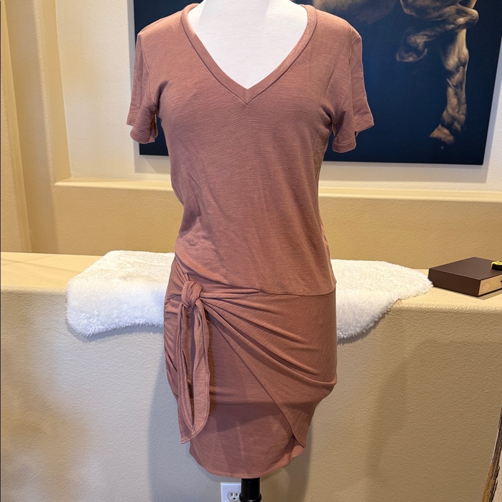 Rust Knit V-Neck Tie-Waist Dress